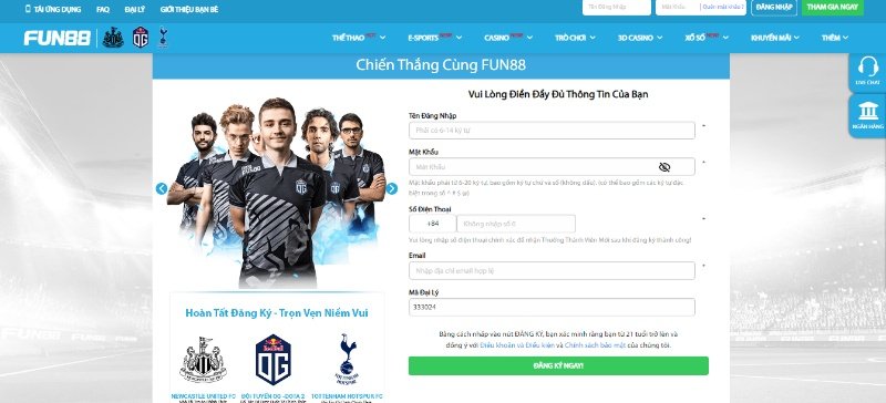 Hướng dẫn đăng ký tài khoản nhà cái Fun88